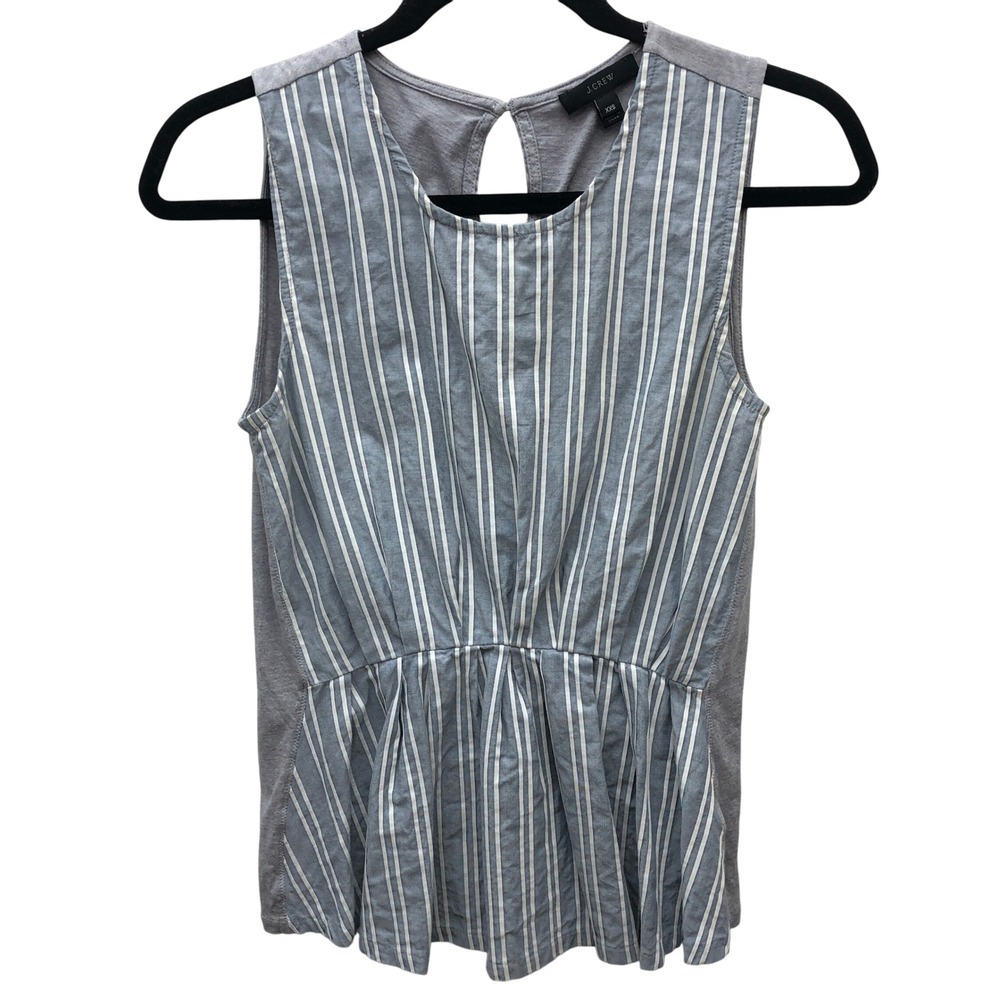 J. Crew Striped Peplum Tank Top Sleeveless‎ Keyhole Back Gray XXS